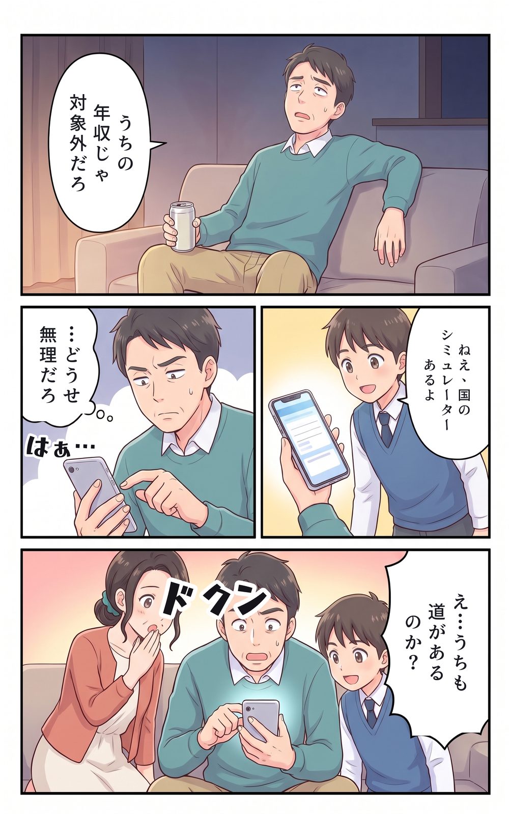 うちの年収では対象外だろうと諦めていた父が、息子に教わった国のシミュレーターを試し、道があるのかと気づく